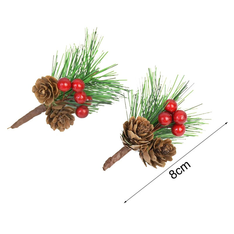 5pcs Christmas Pine Cones Ornaments DIY Red Stamen Berrie Branch Xmas Tree Pendant Wedding Christmas Decorations for Home Party