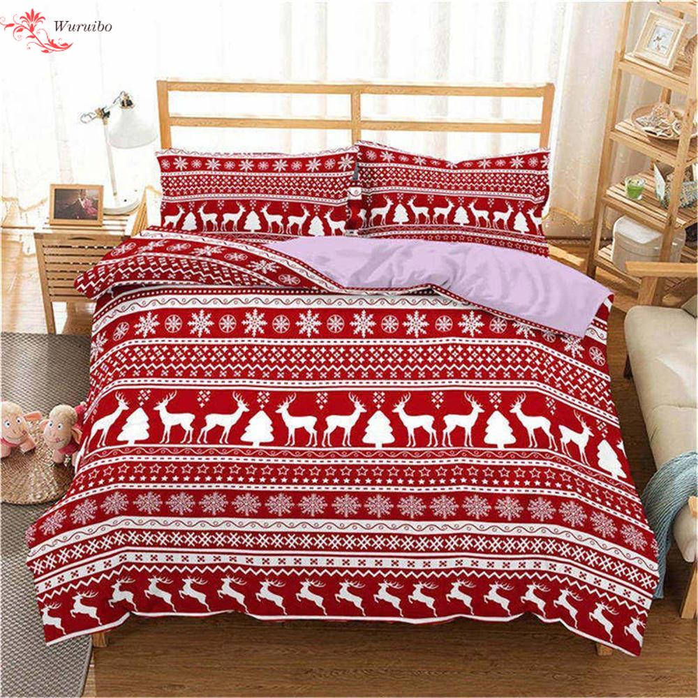 Homesky 3D Merry Christmas Bedding Set Duvet Cover Red Elk Comforter Bed Set Gifts Queen King Size