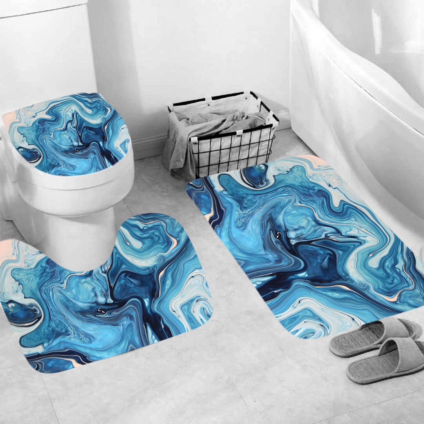 Marble White Shower Curtain Set with Non Slip Rug Bath Mat Carpet Modern Bathroom Curtains Toilet Lid Cover Home Decoration