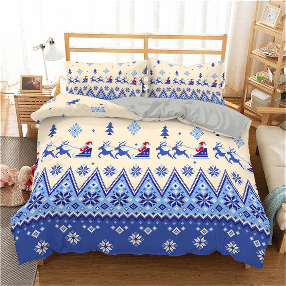 Homesky 3D Merry Christmas Bedding Set Duvet Cover Red Elk Comforter Bed Set Gifts Queen King Size