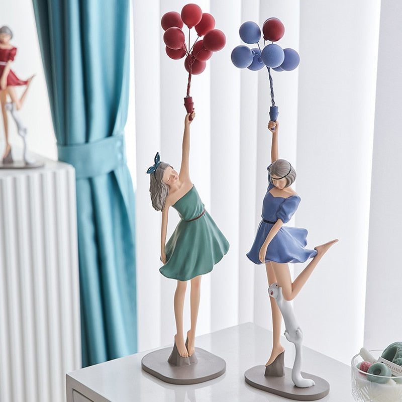 Nordic Home Decoration Creative Resin Balloon Girl Sculpture Desktop Ornament Modern Art Figurine Living Room Girl Bedroom Decor