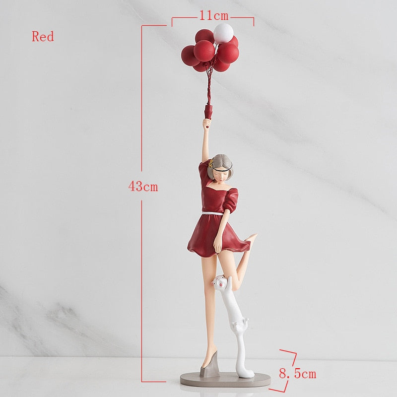 Nordic Home Decoration Creative Resin Balloon Girl Sculpture Desktop Ornament Modern Art Figurine Living Room Girl Bedroom Decor