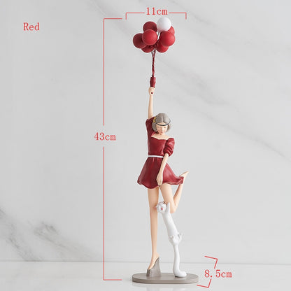 Nordic Home Decoration Creative Resin Balloon Girl Sculpture Desktop Ornament Modern Art Figurine Living Room Girl Bedroom Decor