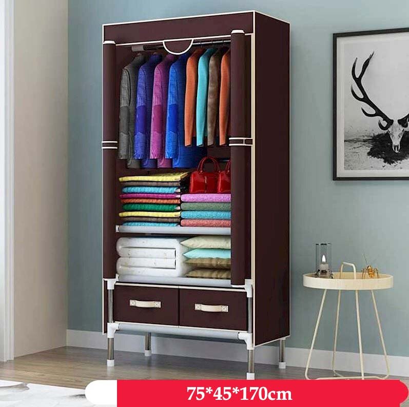 Small Wardrobe Closet Modern Bedroom Furniture Single Dormitory Dustproof Clothing Storage Folding Clothing Closet with Drawer