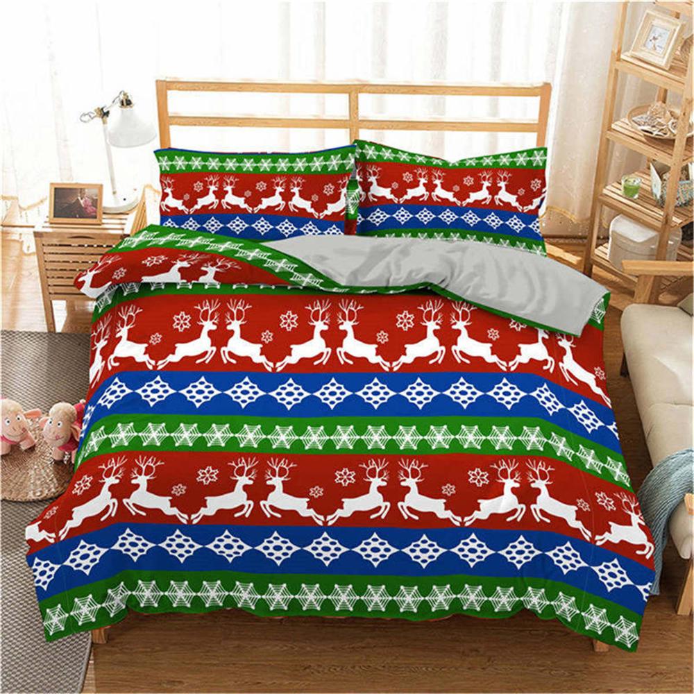 Homesky 3D Merry Christmas Bedding Set Duvet Cover Red Elk Comforter Bed Set Gifts Queen King Size