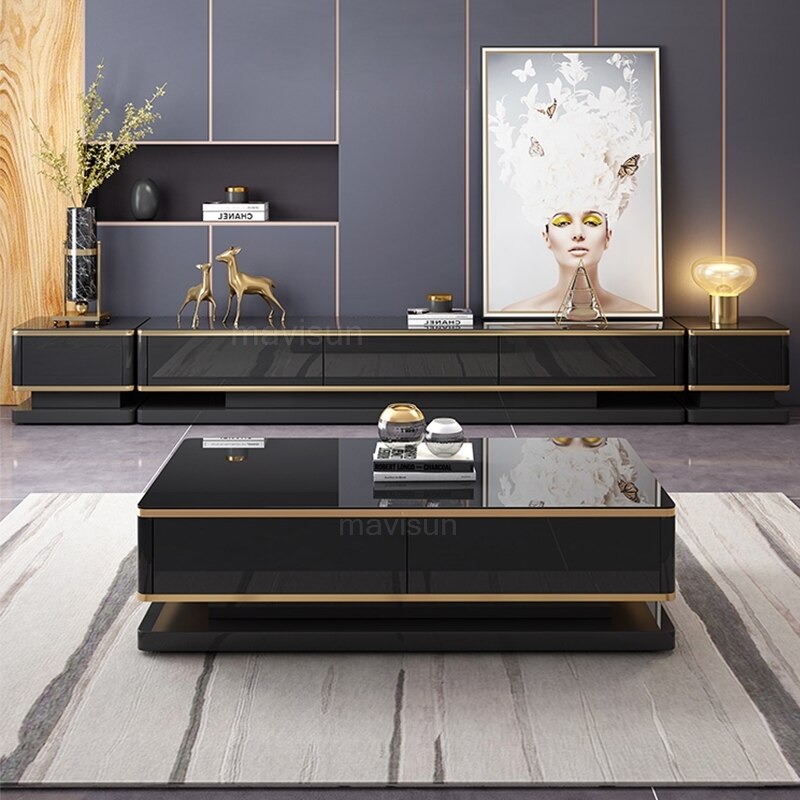 New Light Luxury Modern Coffee Table Tv Cabinet Apartment Living Room Rectangular Floor Cabinet Hong Kong Style Tv Furniture