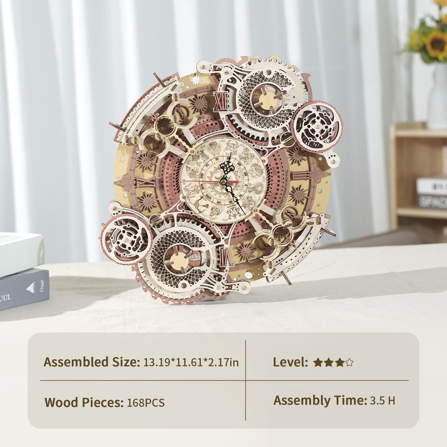 Robotime ROKR LC601 Zodiac Wall Clock 3d Wooden Puzzle Model Building Gifts for Dropshipping