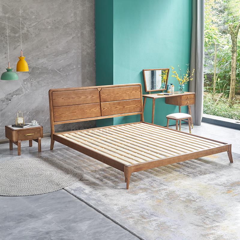 New Classical Nordic Ash Wood Double Bed Contemporary Wooden Backrest Simple Japanese-Style Master Bed Furniture For Bedroom