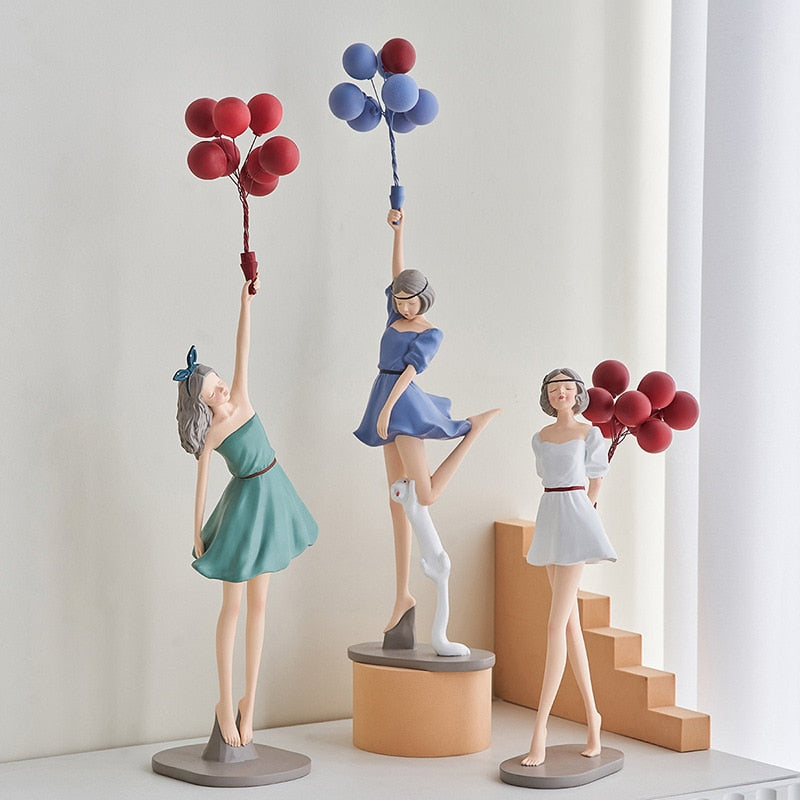 Nordic Home Decoration Creative Resin Balloon Girl Sculpture Desktop Ornament Modern Art Figurine Living Room Girl Bedroom Decor