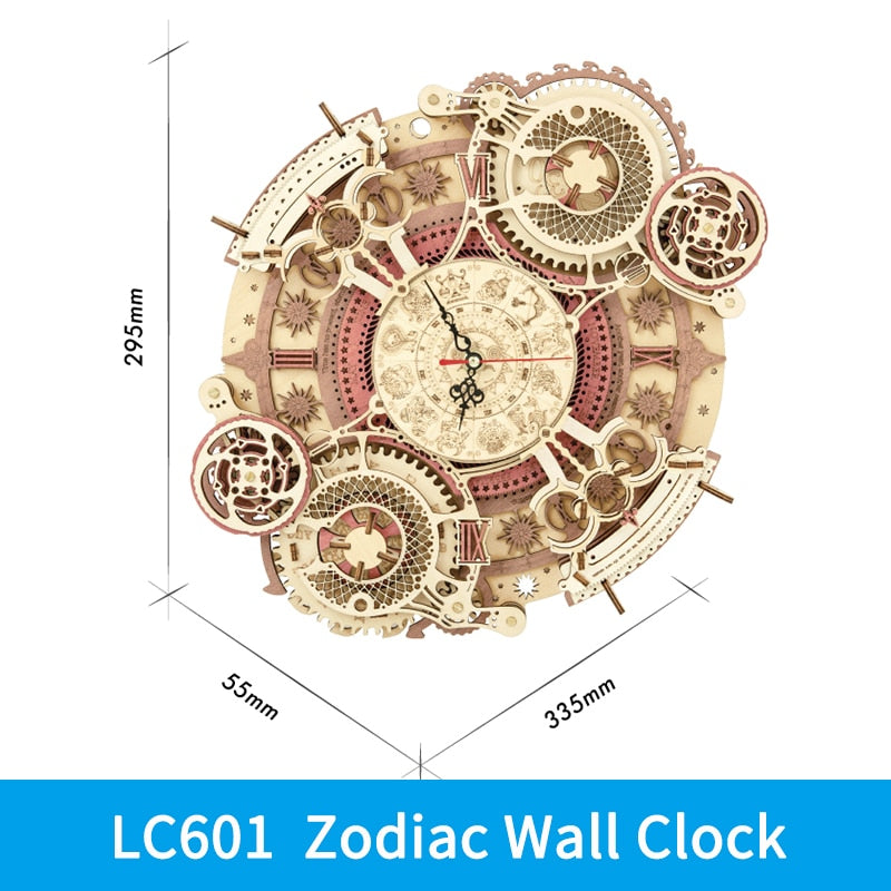 Robotime ROKR LC601 Zodiac Wall Clock 3d Wooden Puzzle Model Building Gifts for Dropshipping