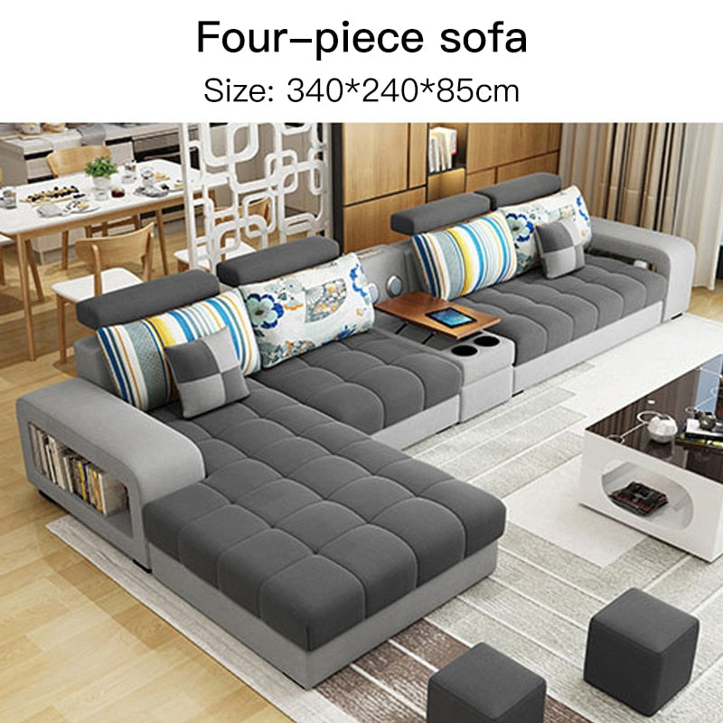 Nordic Modern Minimalist Long Chair Sofas Sectional Upholstered Fabric Sofa With Chaise Lounge 3 Seat Couch For Large Apartment