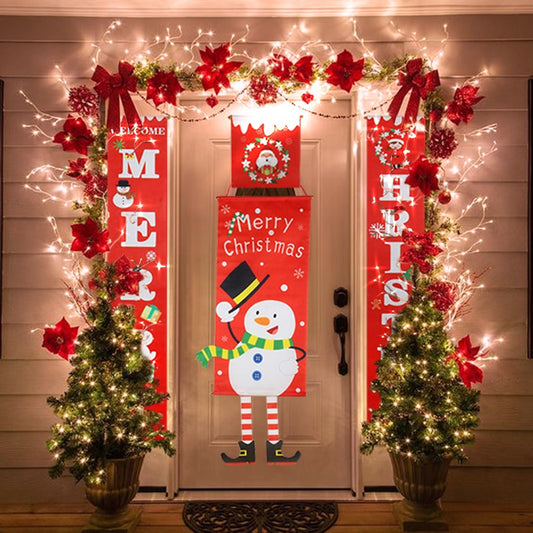 Outdoor Christmas Porch Signs Hanging Door Banner Decorative Flags Ornament Merry Christmas Navidad Natal New Year 2022 Gift