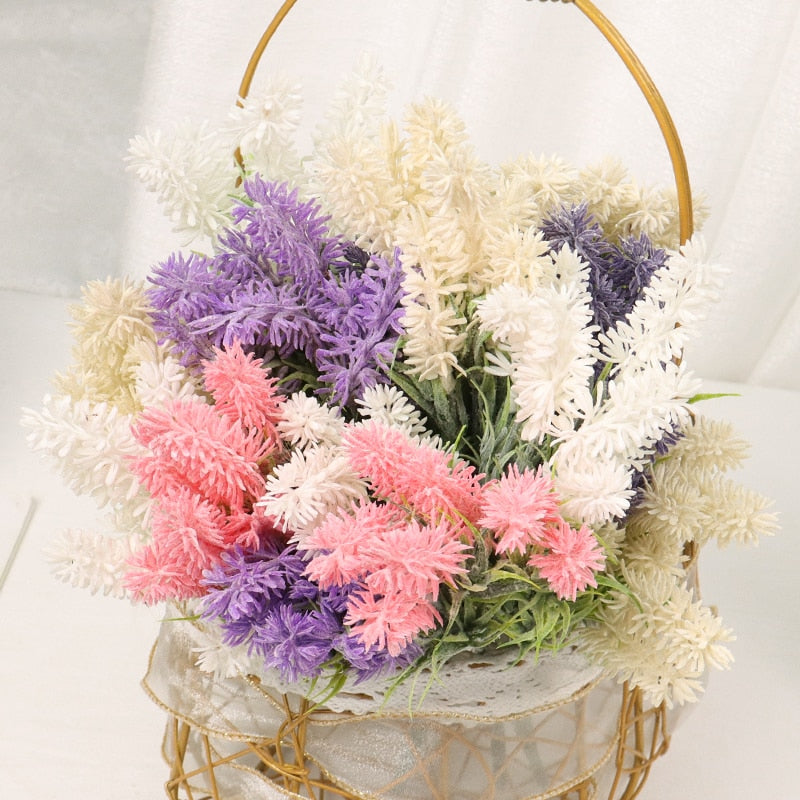 Artificial Flowers Flocked Plastic Lavender Bundle Fake Plants Wedding Bridle Bouquet Indoor Outdoor Home Kitchen Office Table