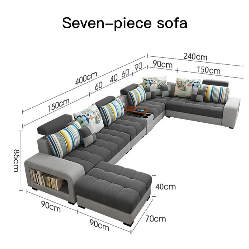 Nordic Modern Minimalist Long Chair Sofas Sectional Upholstered Fabric Sofa With Chaise Lounge 3 Seat Couch For Large Apartment