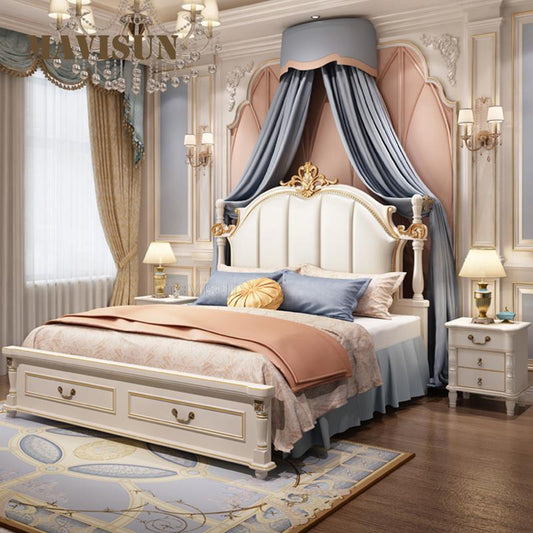 Household Bedroom Furniture Set Luxury King Size American Princess Bed Girl Liked Antique Solid Wood Carved Master Bed 1.8M