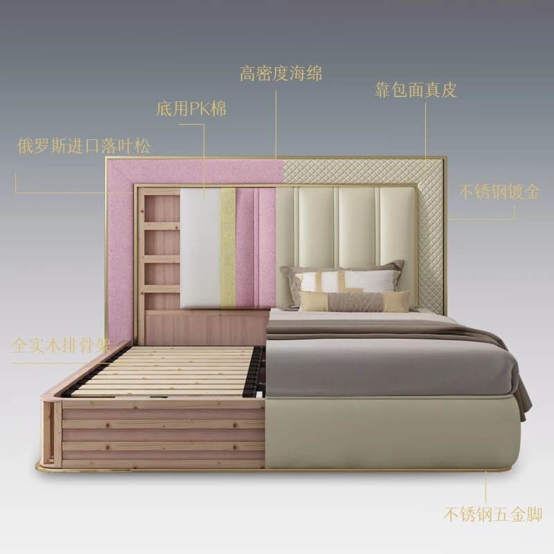 new design modern luxury adult leather bed 150 or 180 cm with storage