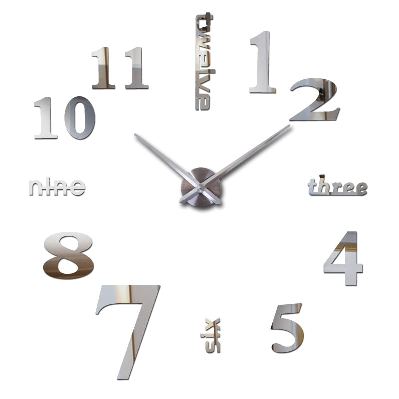 New sale wall clock clocks reloj de pared watch 3d diy Acrylic mirror Stickers Quartz Modern  Home Decoration free shipping