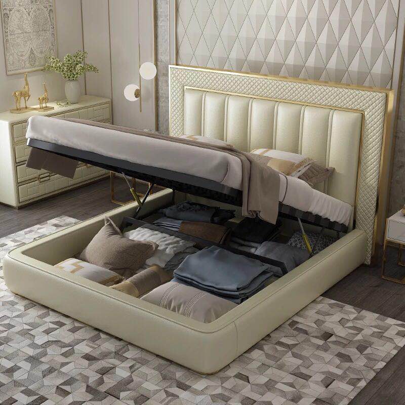 new design modern luxury adult leather bed 150 or 180 cm with storage