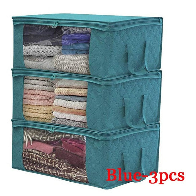 3Pcs Blanket Quilt clothes Closet Box Bags Home Foldable Moisture-proof Storage case Washable zipper household cabinet organizer