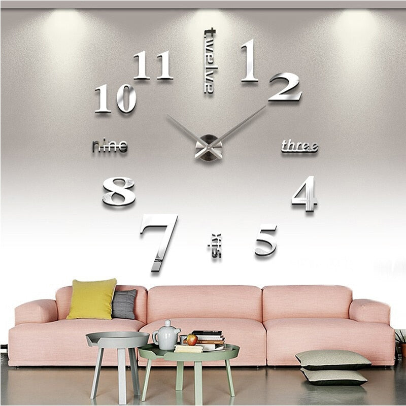 New sale wall clock clocks reloj de pared watch 3d diy Acrylic mirror Stickers Quartz Modern  Home Decoration free shipping