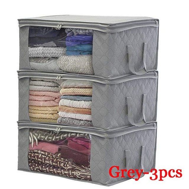 3Pcs Blanket Quilt clothes Closet Box Bags Home Foldable Moisture-proof Storage case Washable zipper household cabinet organizer