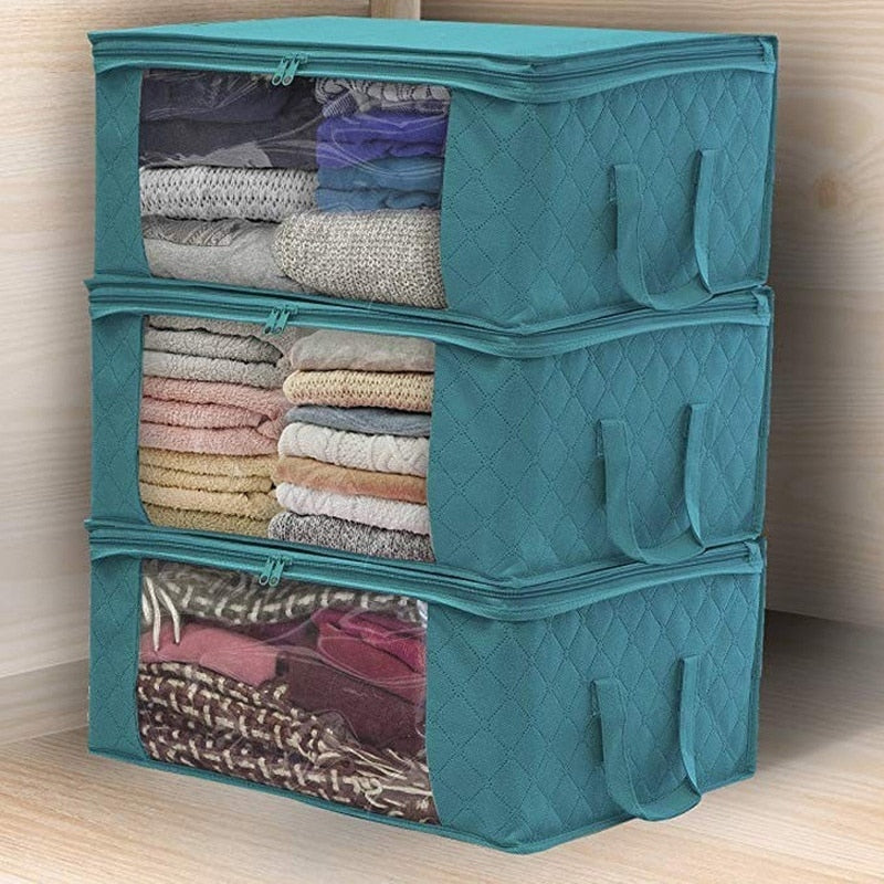 3Pcs Blanket Quilt clothes Closet Box Bags Home Foldable Moisture-proof Storage case Washable zipper household cabinet organizer