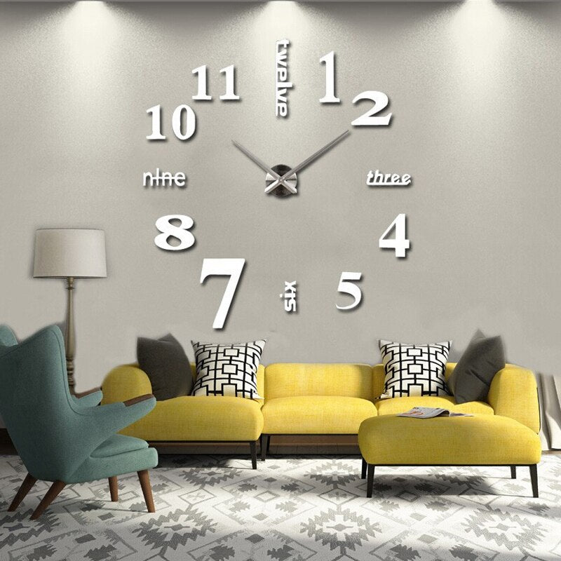 New sale wall clock clocks reloj de pared watch 3d diy Acrylic mirror Stickers Quartz Modern  Home Decoration free shipping