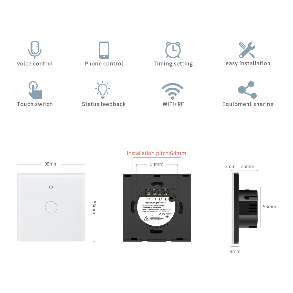 Tuya Smart Life Home House WiFi Wireless Remote Wall Switch Voice Control Touch Sensor LED Light Switches Alexa Google Home 220V