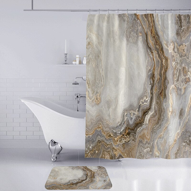 Marble White Shower Curtain Set with Non Slip Rug Bath Mat Carpet Modern Bathroom Curtains Toilet Lid Cover Home Decoration