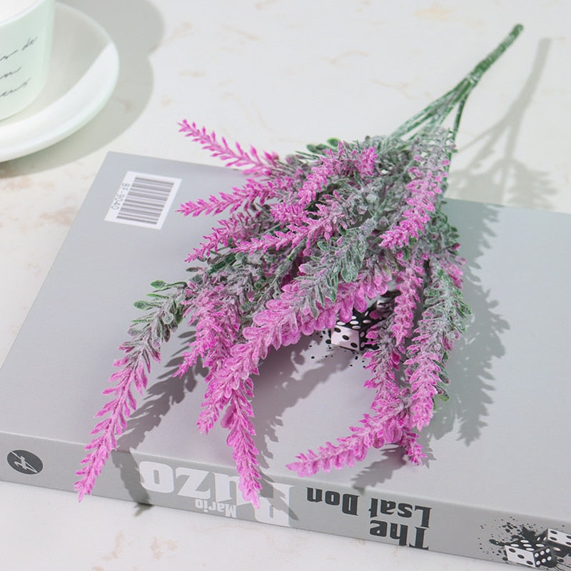 Artificial Flowers Flocked Plastic Lavender Bundle Fake Plants Wedding Bridle Bouquet Indoor Outdoor Home Kitchen Office Table