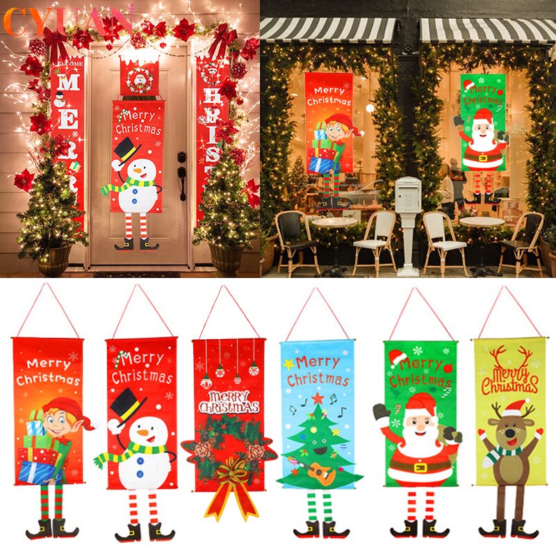 Outdoor Christmas Porch Signs Hanging Door Banner Decorative Flags Ornament Merry Christmas Navidad Natal New Year 2022 Gift