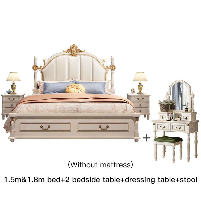 Household Bedroom Furniture Set Luxury King Size American Princess Bed Girl Liked Antique Solid Wood Carved Master Bed 1.8M