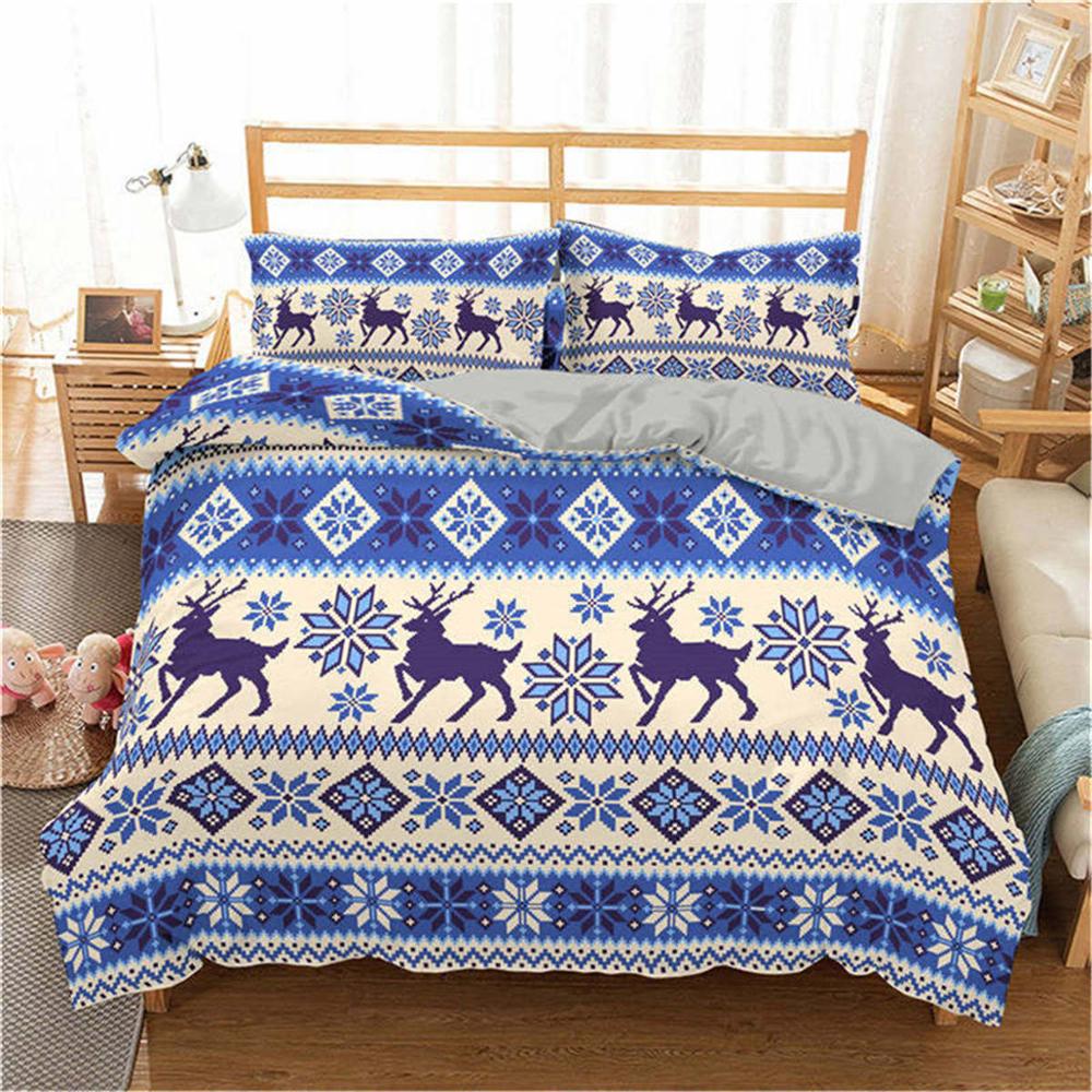 Homesky 3D Merry Christmas Bedding Set Duvet Cover Red Elk Comforter Bed Set Gifts Queen King Size