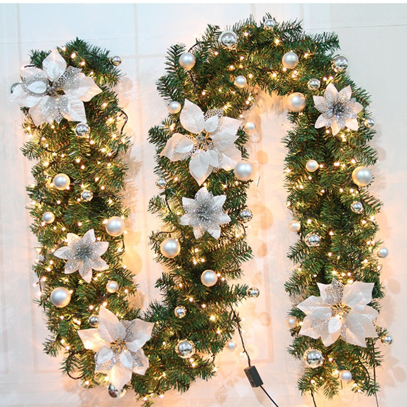 2.7m Luxury Christmas LED Cane Wreath Decoration With Lanterns Green Artificial Christmas Tree Banner Party New Year&#39;s door Wrea