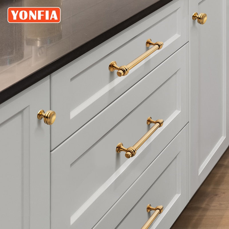 YONFIA 3644 New Luxury Modern PVD Gold Dresser Kitchen Cabinet Handles Knob Pull Cupboard Wardrobe Furniture Handle for Cabinet