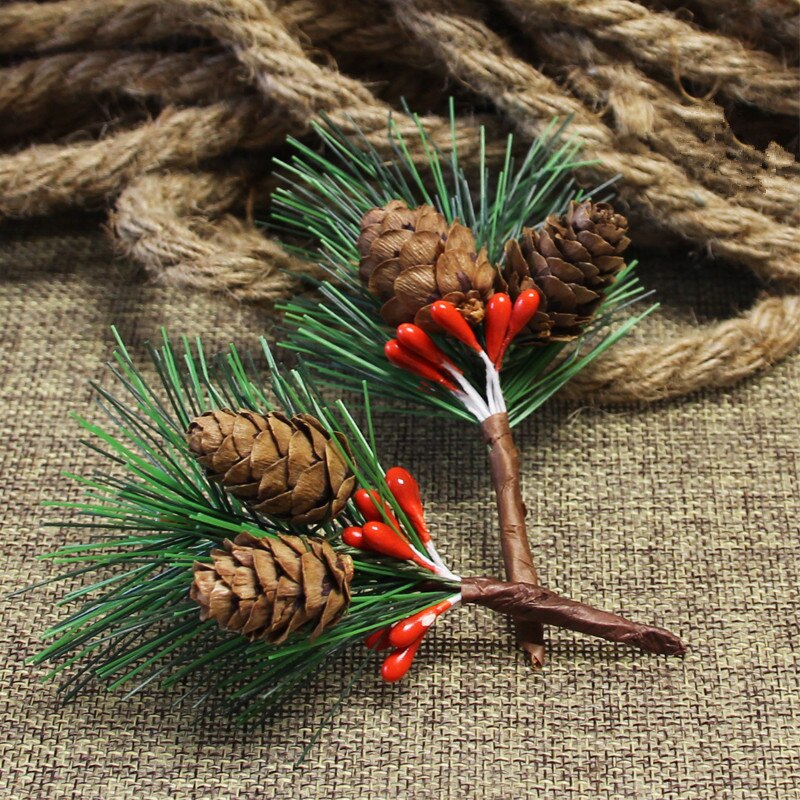 5pcs Christmas Pine Cones Ornaments DIY Red Stamen Berrie Branch Xmas Tree Pendant Wedding Christmas Decorations for Home Party