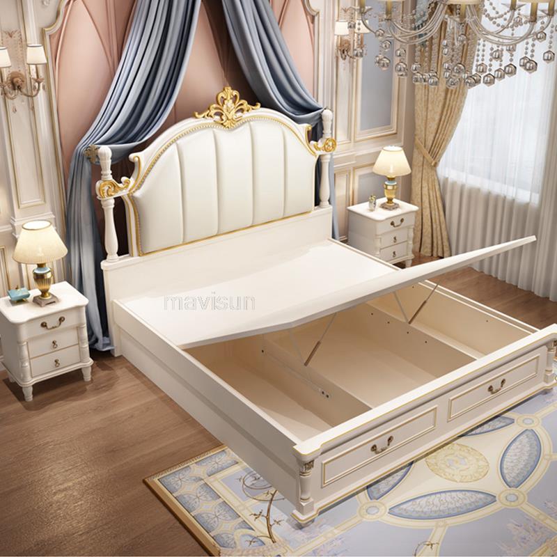 Household Bedroom Furniture Set Luxury King Size American Princess Bed Girl Liked Antique Solid Wood Carved Master Bed 1.8M