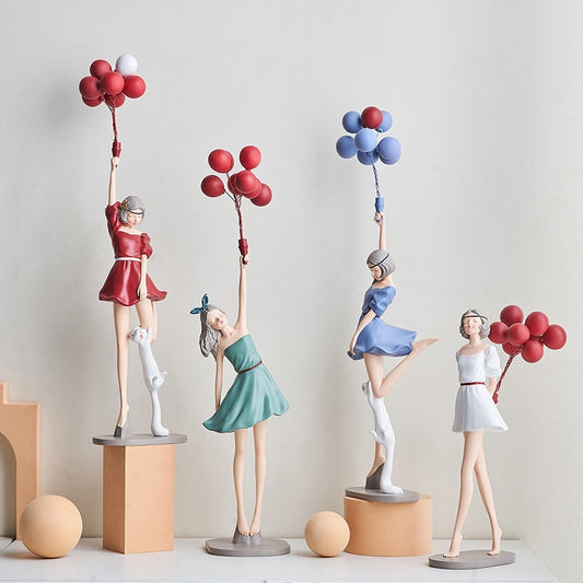 Nordic Home Decoration Creative Resin Balloon Girl Sculpture Desktop Ornament Modern Art Figurine Living Room Girl Bedroom Decor