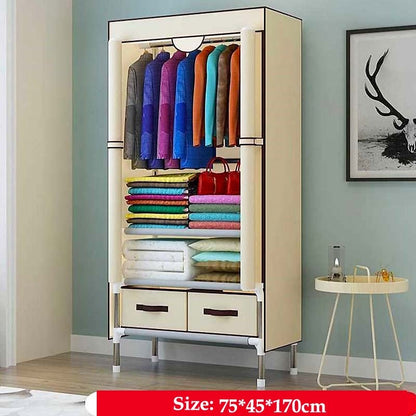 Small Wardrobe Closet Modern Bedroom Furniture Single Dormitory Dustproof Clothing Storage Folding Clothing Closet with Drawer