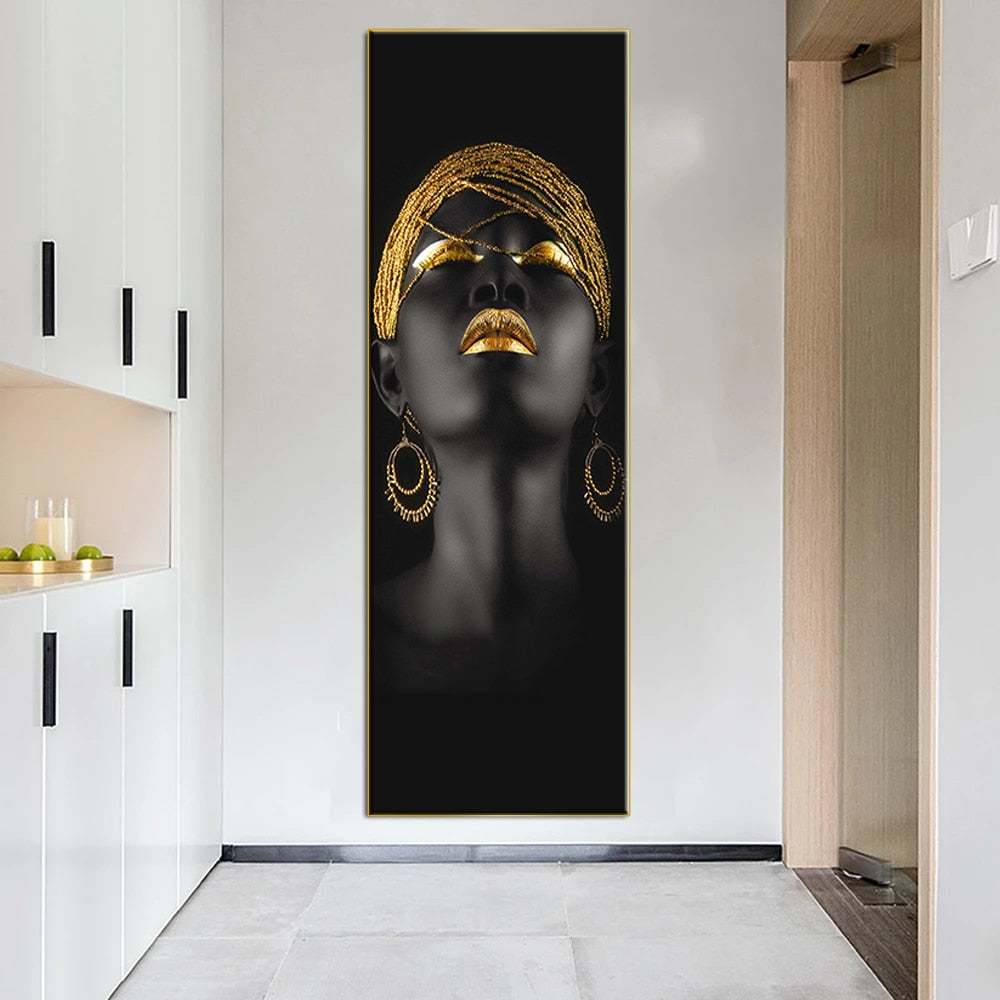 African woman wall art painting art posters and prints big black woman holding gold jewelry canvas picture home decor