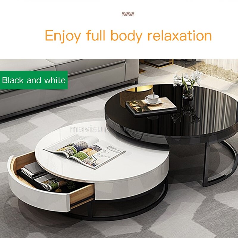 White Square Coffee Table Set Two-piece Italian Designer New Modern Minimalist Style Extendable Tv Cabinet For Living Room