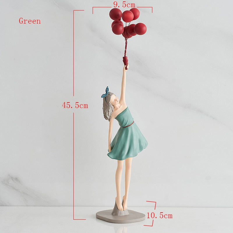 Nordic Home Decoration Creative Resin Balloon Girl Sculpture Desktop Ornament Modern Art Figurine Living Room Girl Bedroom Decor