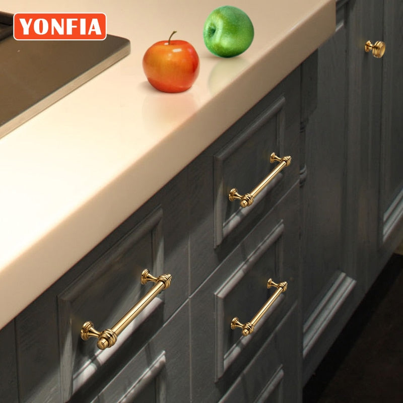 YONFIA 3644 New Luxury Modern PVD Gold Dresser Kitchen Cabinet Handles Knob Pull Cupboard Wardrobe Furniture Handle for Cabinet