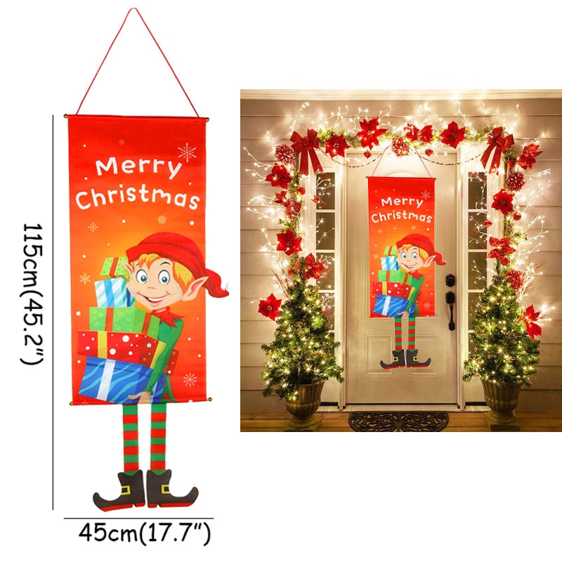 Outdoor Christmas Porch Signs Hanging Door Banner Decorative Flags Ornament Merry Christmas Navidad Natal New Year 2022 Gift