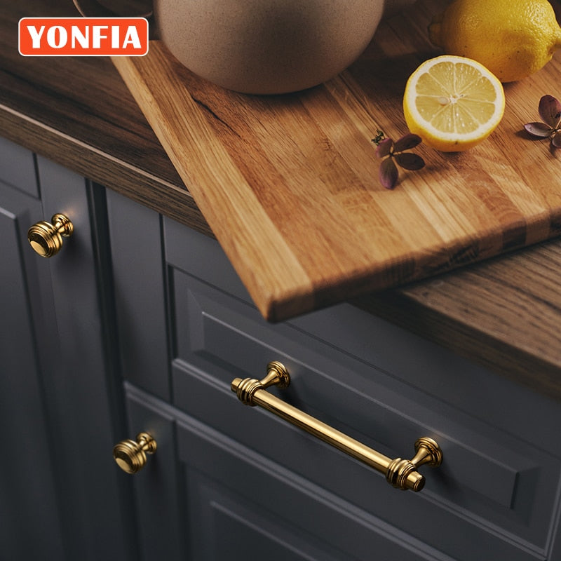 YONFIA 3644 New Luxury Modern PVD Gold Dresser Kitchen Cabinet Handles Knob Pull Cupboard Wardrobe Furniture Handle for Cabinet