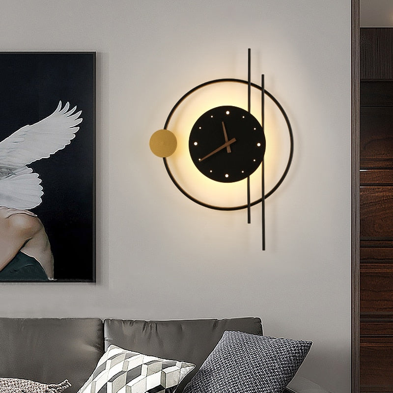 Hot sale Nordic LED Wall Lamps Art Clock Design Wall Sconce Creative Aisle Bedroom Living Room Background Wall Decor Wall Light