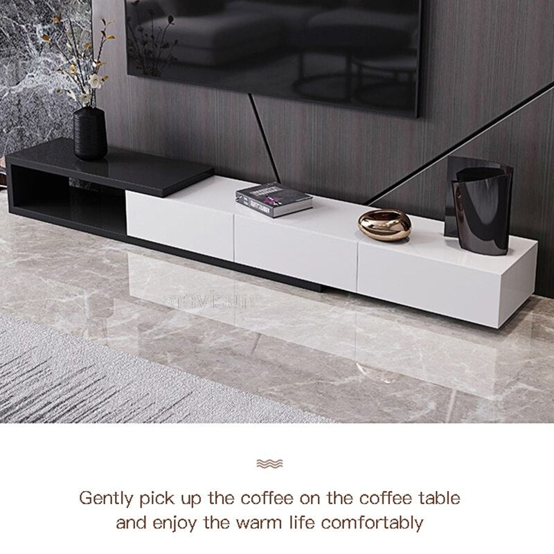 White Square Coffee Table Set Two-piece Italian Designer New Modern Minimalist Style Extendable Tv Cabinet For Living Room