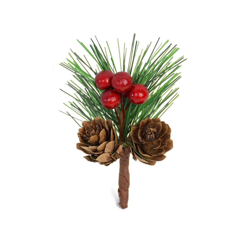 5pcs Christmas Pine Cones Ornaments DIY Red Stamen Berrie Branch Xmas Tree Pendant Wedding Christmas Decorations for Home Party