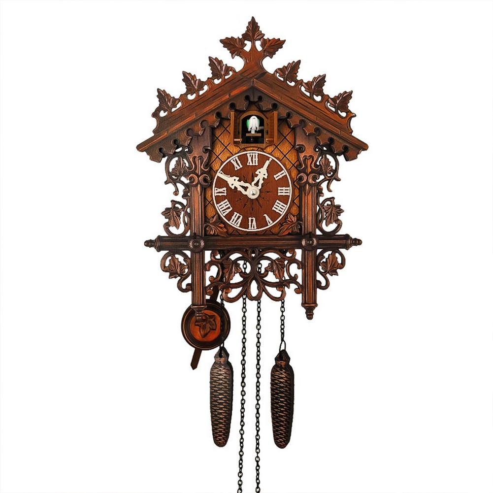 Large Handcrafted Wood Cuckoo Clock Every Hour Traditional Black Antique Chalet European Style Retro Mechanical House Pendulum