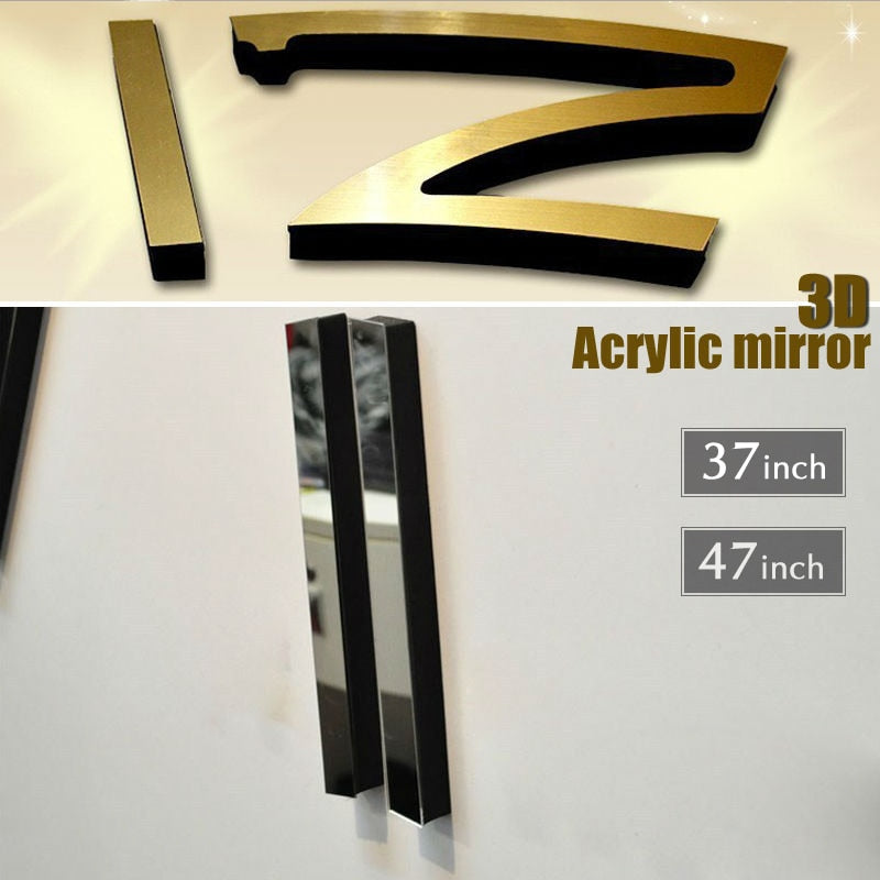 Fashion 3D big size wall clock mirror sticker DIY brief living room decor meetting room wall clock